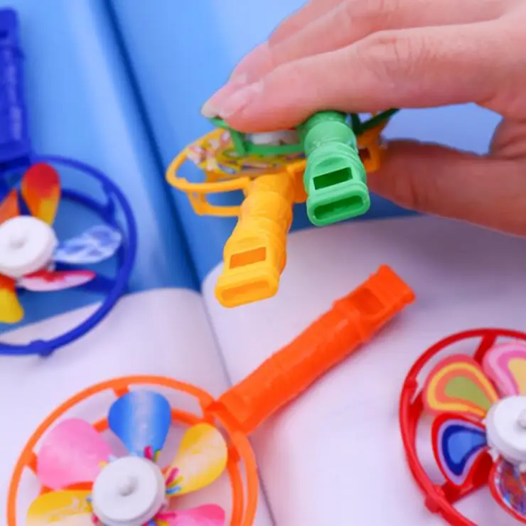 Hot sale plastic small whistle toy with colorful windmills promotional gifts for kids