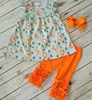 Pearl dress print fox top orange icing ruffle shorts boutique children clothes wholesale summer boutique little girl clothing