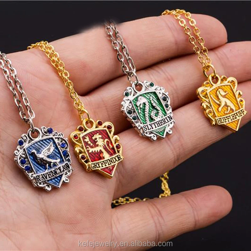 

Harry Hufflepuff Gryffindor Ravenclaw Slytherin school badge necklace, Picture showed