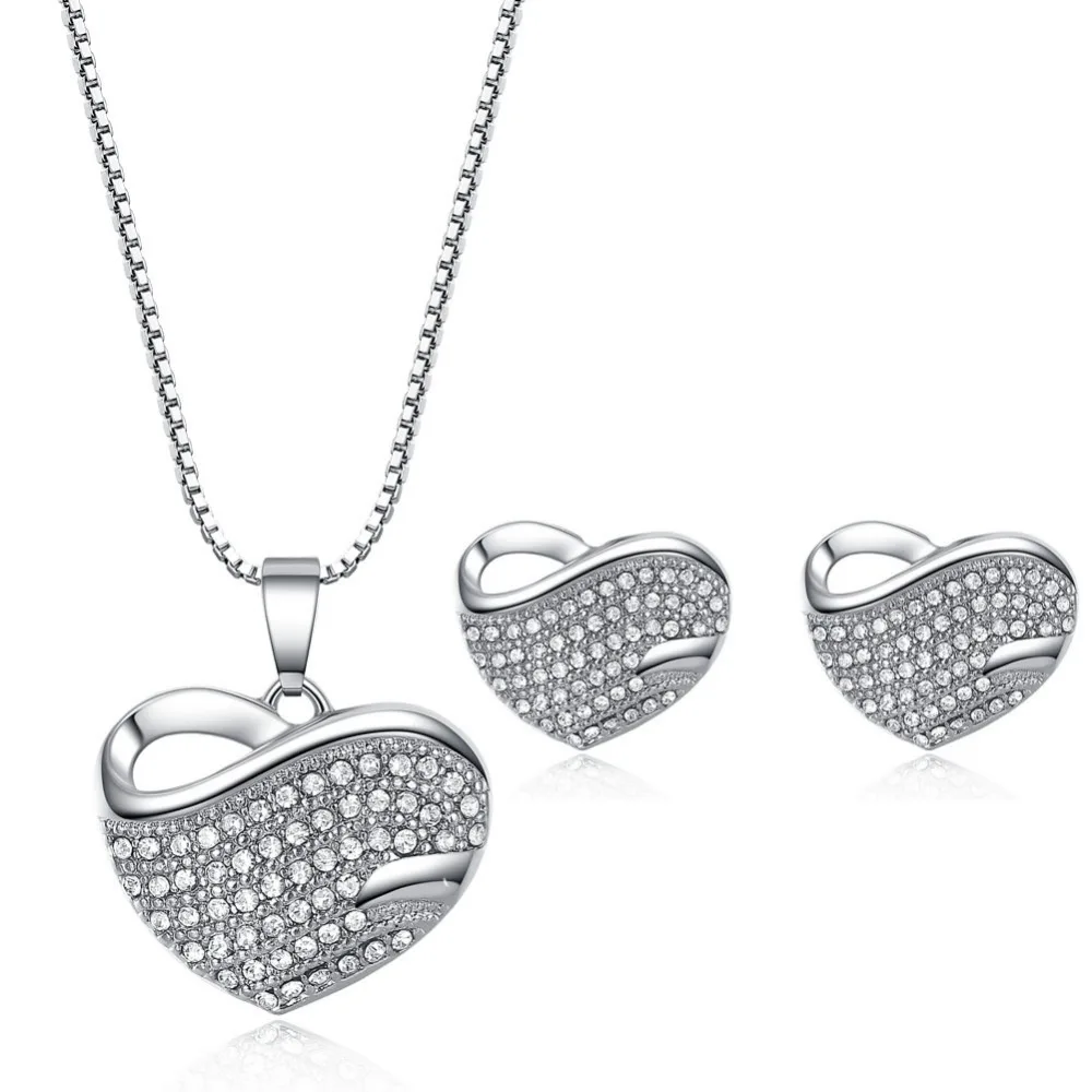 

full crystal Heart-shaped necklace earrings set 18K wedding jewelry Set, N/a