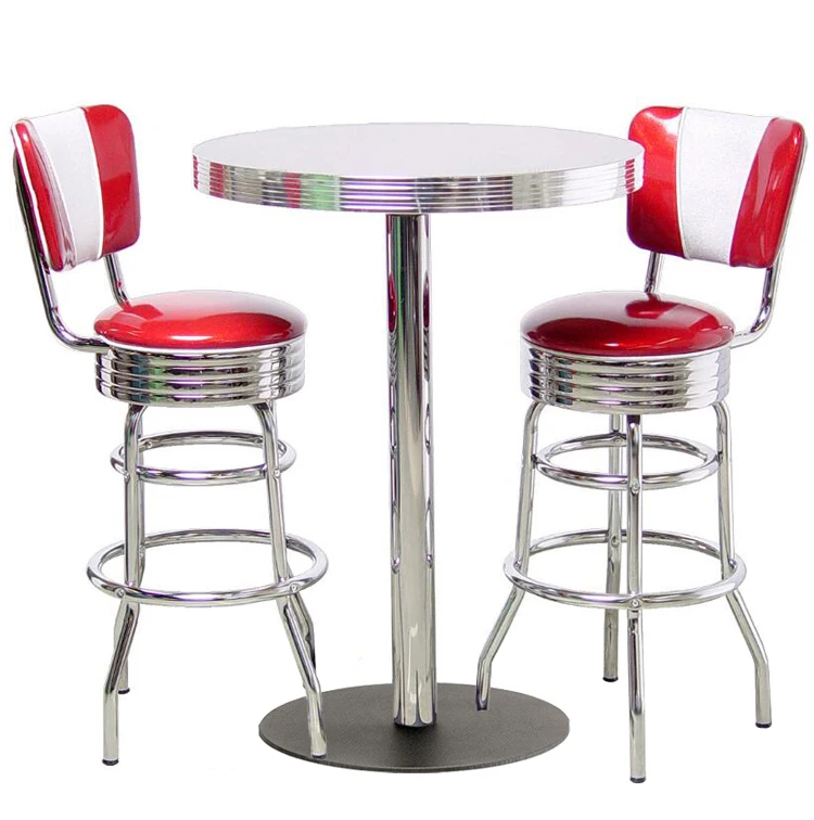 
Retro Fifties Style Diner Pub Table V Back Bar Stool Set restaurant furniture 