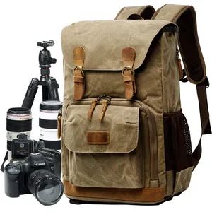 Stylish Wax Canvas & Leather Camera Rucksack