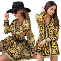 

Ladies blouse dress 2019 Euramerican new shirt print gold long shirt women blouse long sleeve turn-down collar shirtdress