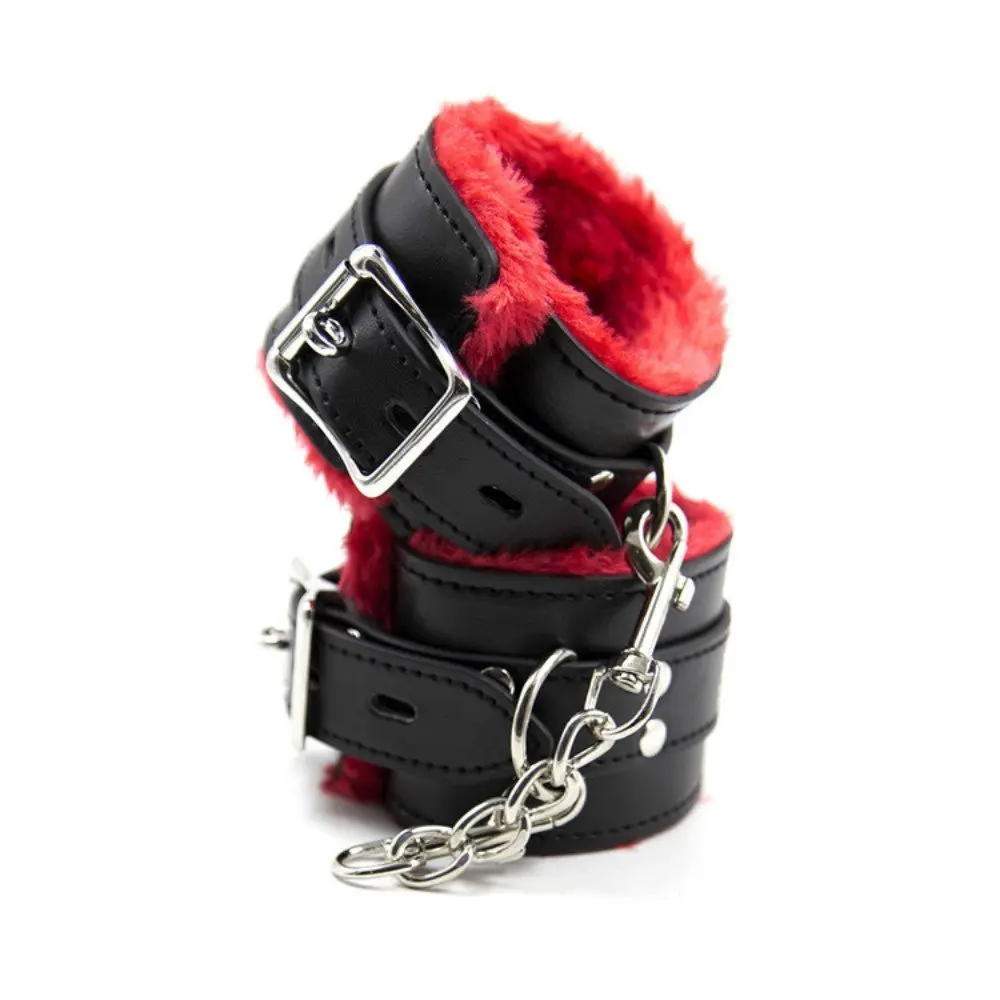 Buy Fuzzy Handcuffs Soft Leather Wrist Cuffs for Bondage Restraints + Blindfold Sleep Mask in