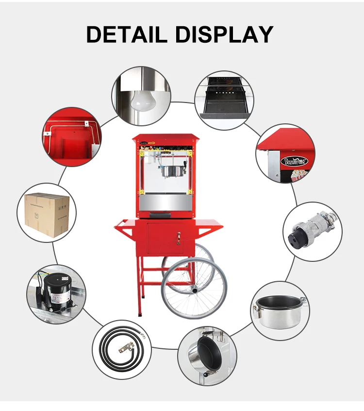 Hot Sale Factory Luxurious CE approval Food Popular Snack Vending Machines 8 Oz Mobile Commercial Popcorn Machine with Cart 