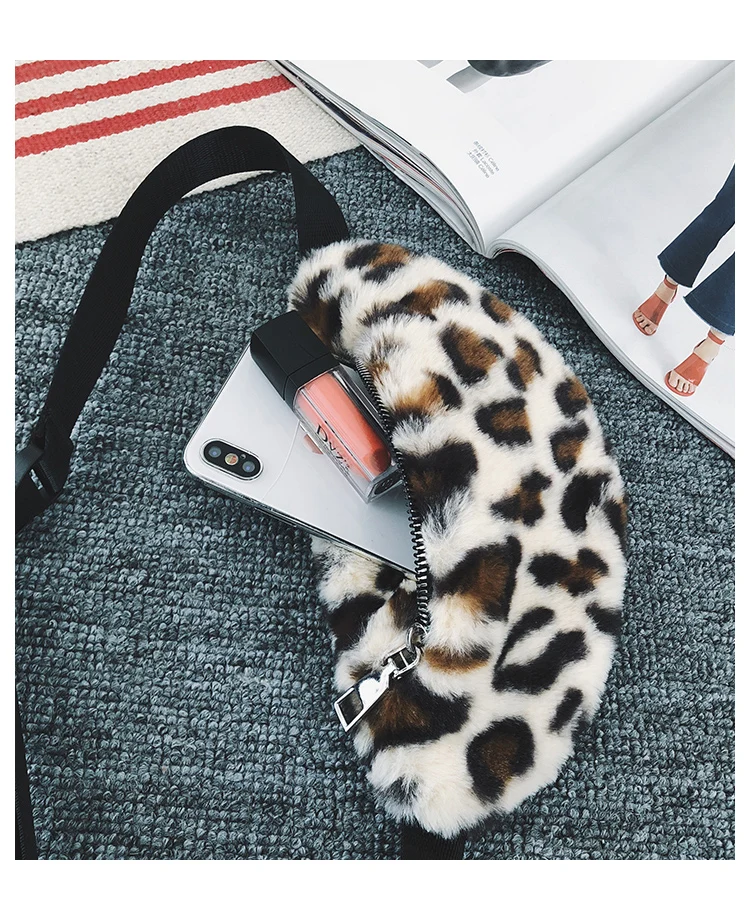 
Leopard Print Furry Small Waist Bag Kids Fanny Pack wholesale 