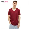 Guangzhou OEM factory blank burgundy red baggy style men t shirt custom printing logo men deep v-neck t-shirt