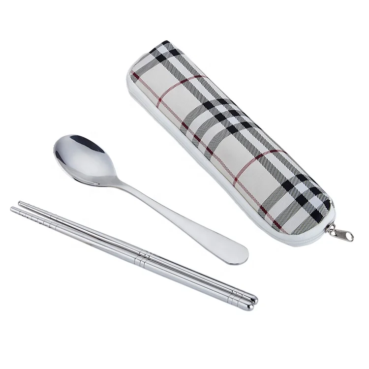 

Food grade Gift Set 304 Stainless Steel Spoon and Chopsticks Portable Cutlery Sets with pouch