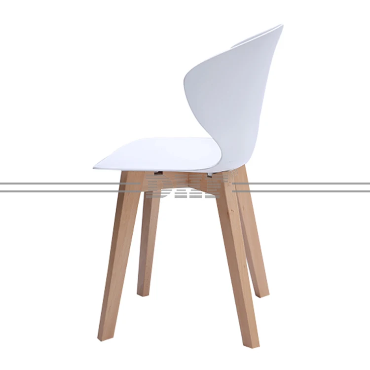Modern Design Wooden Leg White Plastic Dining Chair For Restaurant