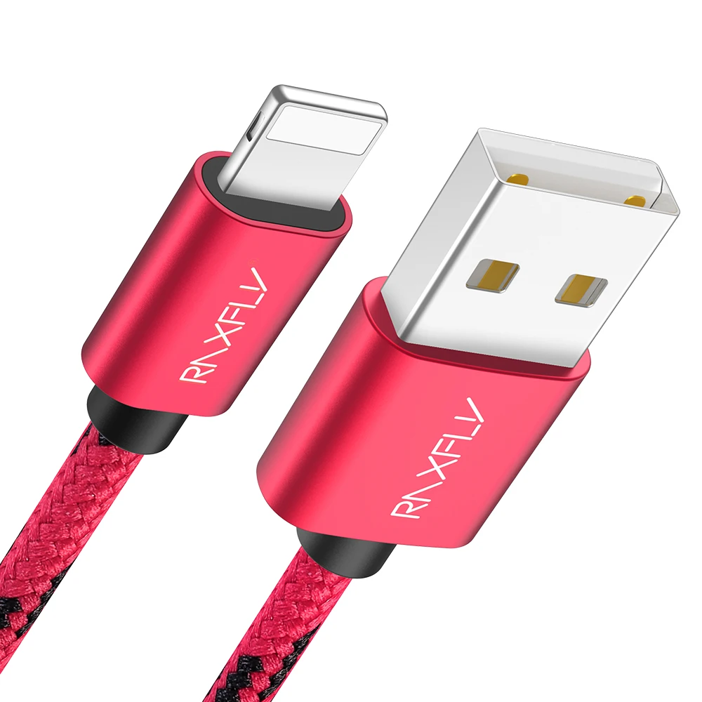 

Free Shipping 1 Sample OK RAXFLY High Quality Cellphone Charging 2M Red Nylon Braided Usb Charger Cable For iPhone