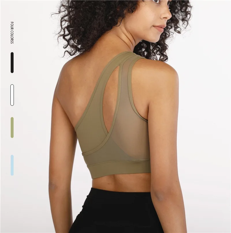 

Best Quality Padded One-Shoulder Sports Bra Top Fitness Gym Wear Womens Sports Bra, As picture