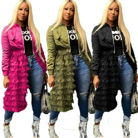 

0625M0417 spring latest fashion patch mesh ruffle woman crop clothing coat zip jacket