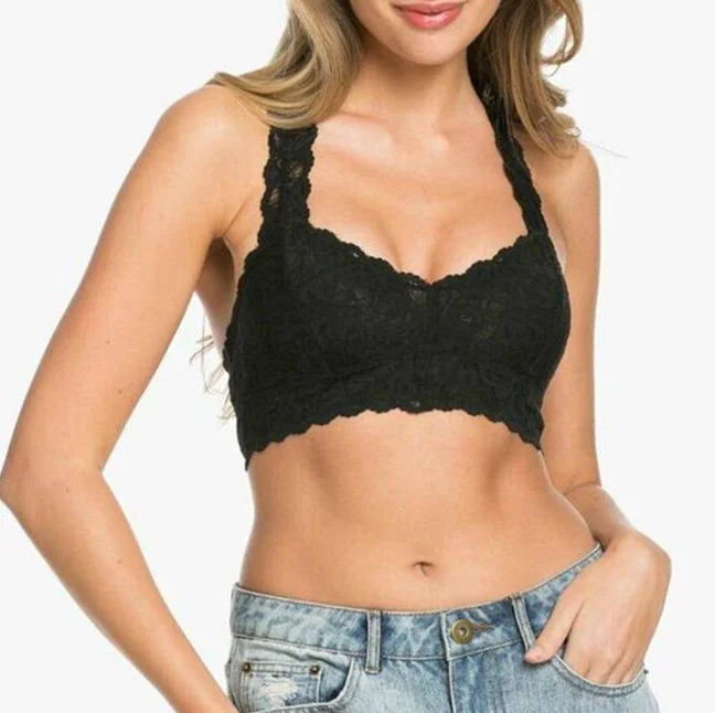 

2017 Women's Elegant Strappy Back Floral Lace Bralette Halter Bra, White;black;brick-red