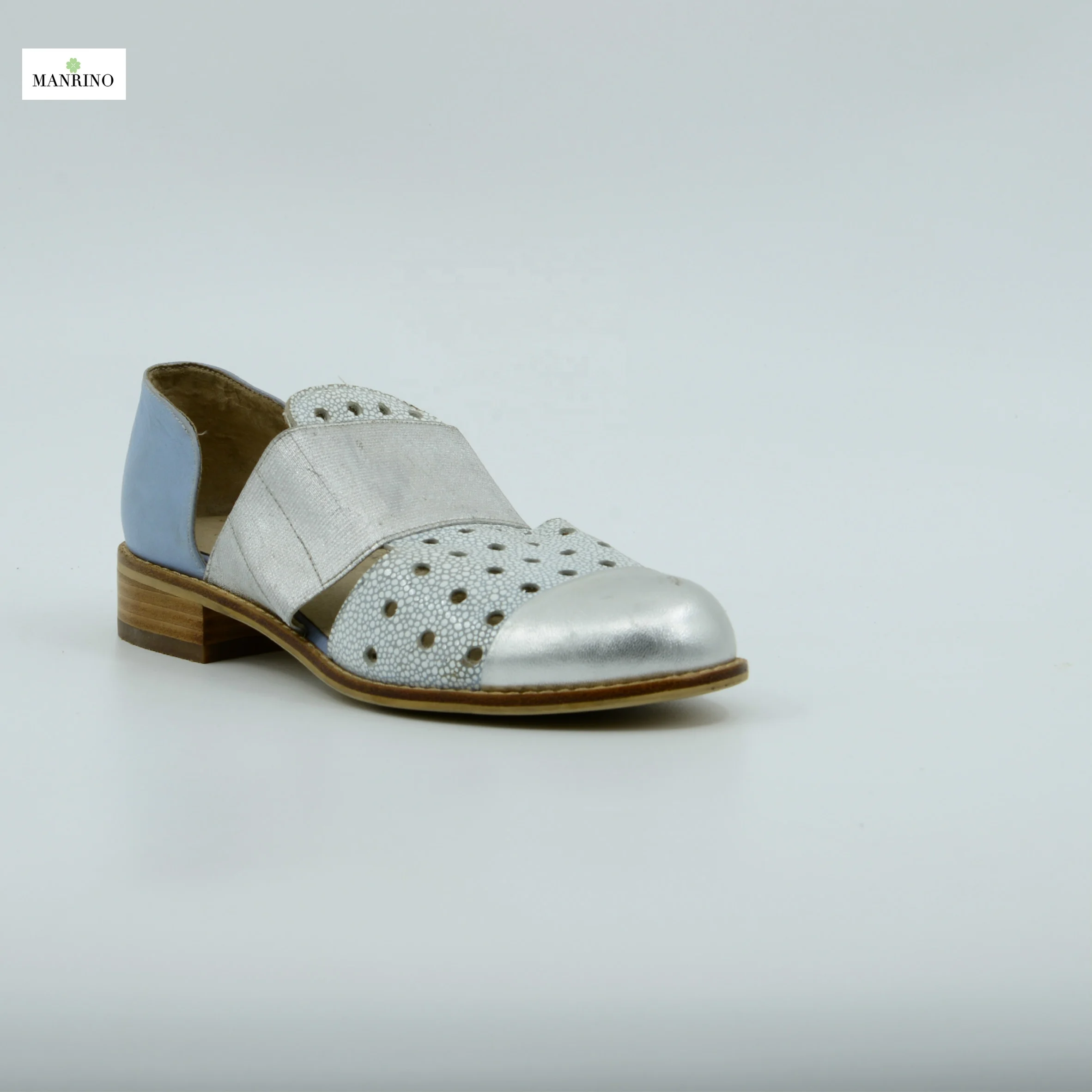 
MANRINO-0146 Hollow Out Sheep Leather Uper Round Steel Toe Stacked Wooden Heel Rubber Outsole Women Casual Shoes 2019 