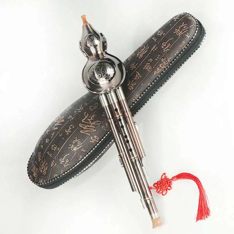 

Chinese Handmade Hulusi Plated Copper metal Gourd Cucurbit Flute Ethnic Musical Instrument C Key for Beginner Music Lovers