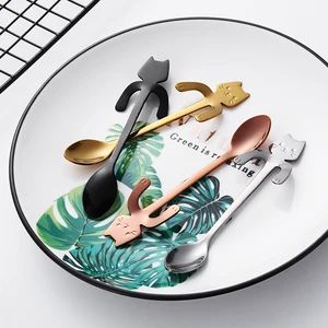 Image of ceramic coffee mug stirring spoon stainless steel personalized cat spoon