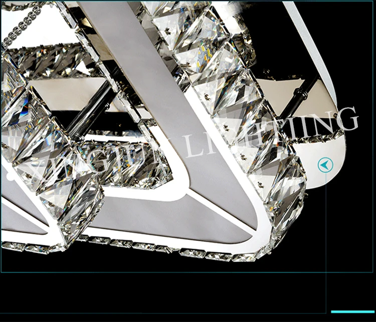 XingJun Factory Luxury Stainless Steel fixture multi color Crystal hanging square led ceiling light