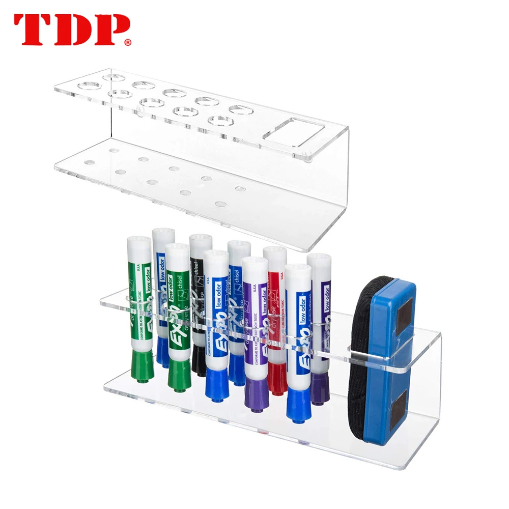  Wall-Mounted Clear Acrylic Toothbrush Toothpaste 10-Slot Dry-Erase Marker & Eraser Holders, Set of 2
