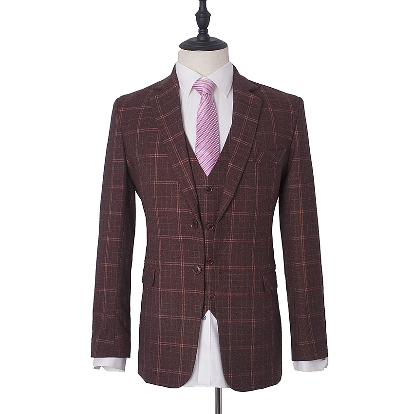 wine color check suit