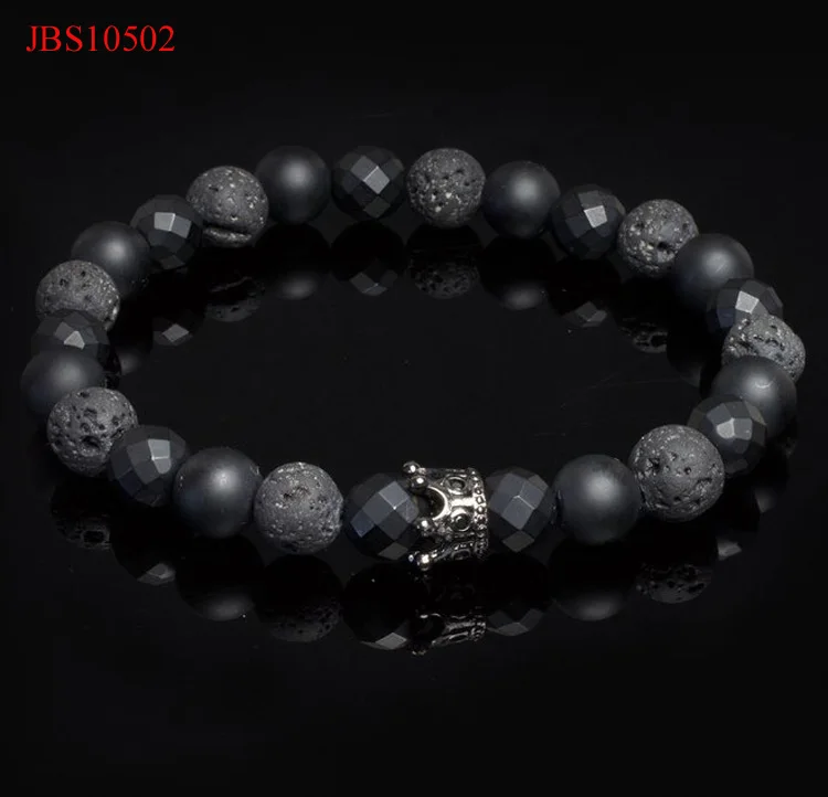 

Jewelry factory making natural stone CZ crown men beaded bracelet
