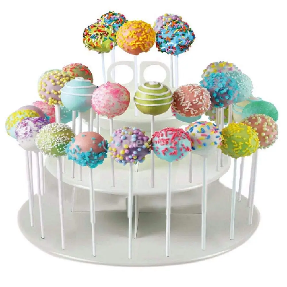 TOOGOO 3 Tiers Snack and Cake rver 21pcs Cupcake Stand 42pcs Cake Stands Lollipop Holder white round asmble