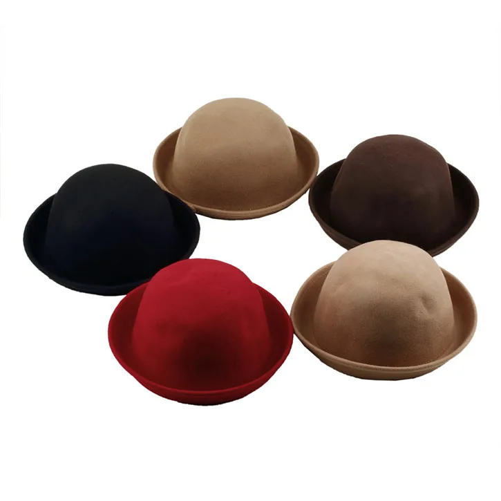 Men Woolen Roll Brim Bowler Hats 