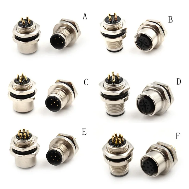 

M12 Sensor Connector Flange Socket panel front mount threaded coupling Male&Female 5pin 8Pin m12 connector 4 pin