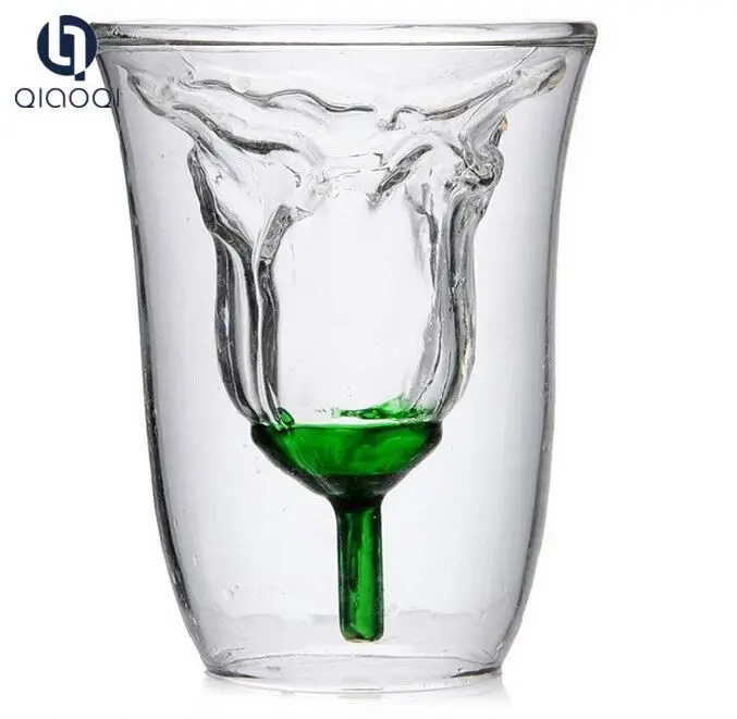 Rose design Transparent double paroi verre cocktail tasse
