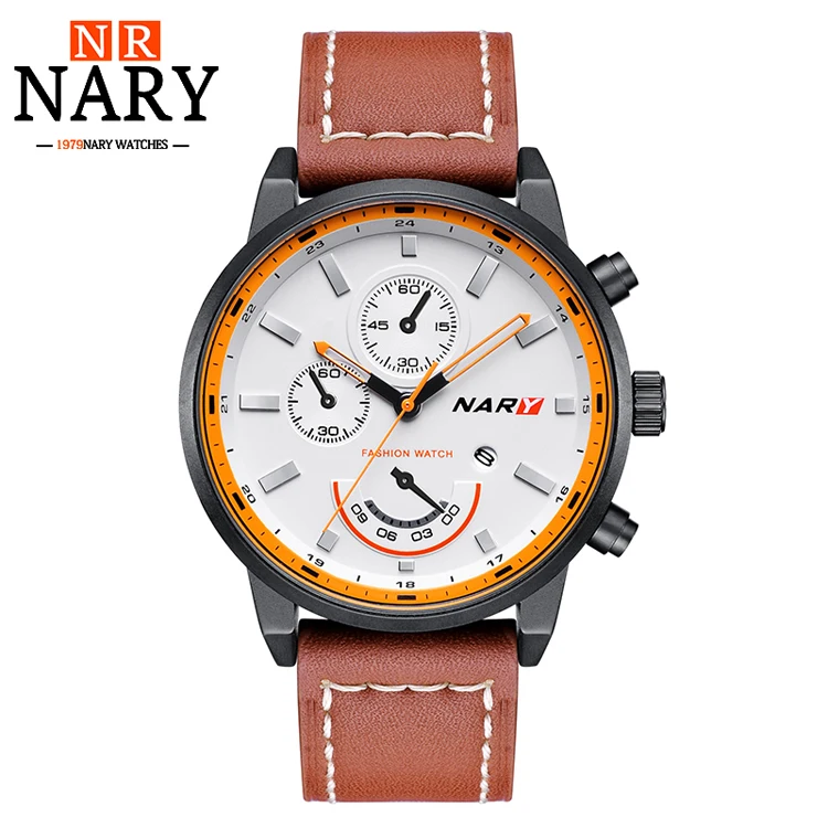 

NARY 8010 Top brand Luxury Leather Wrist Quartz Watch Men Fashion Quartz Watches With Calendar Gift