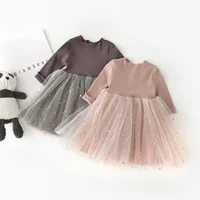 

Fall new glitter star voile solid knit frock design kids clothing baby girl dress