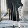 Women Velvet High Waist Long Pleated Skirt Vintage Elegant Casual Midi Skirt HSS6262