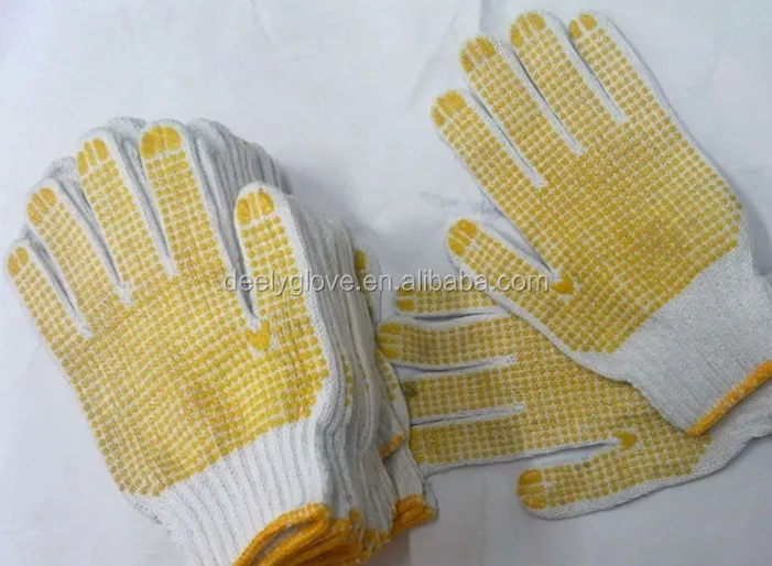 7Gauge Bleach White Construction Work Labor PVC Dotted Cotton Glove /Guantes De Algodon