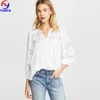2018 New product summer fashion long sleeves lace splice white women blouse