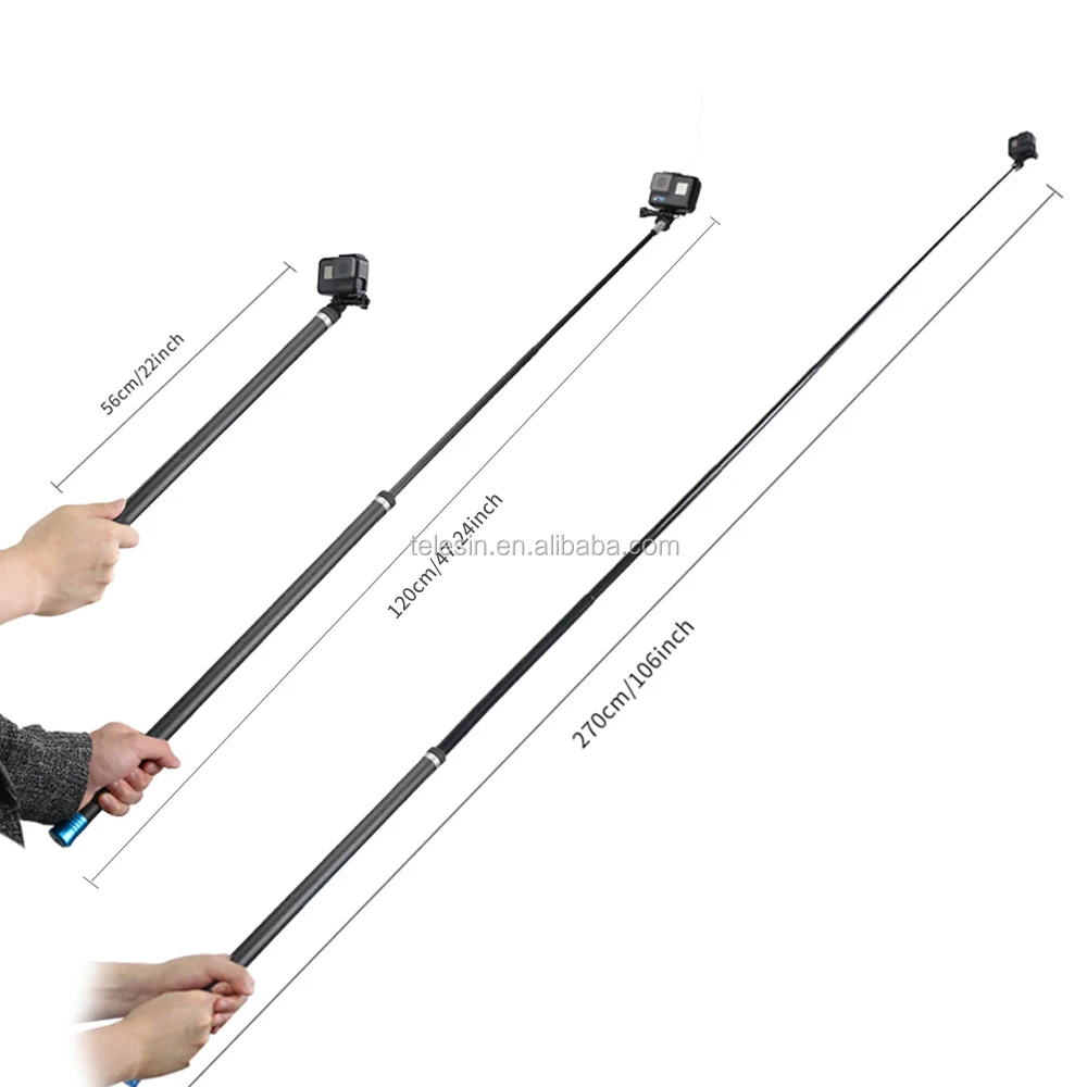 

Ultra Long 106 270CM Carbon Fiber Selfie Stick Selfie Pole Monopod for Go Pro SJ CAM EKEN XiaoYi Sport Cameras, Black+blue