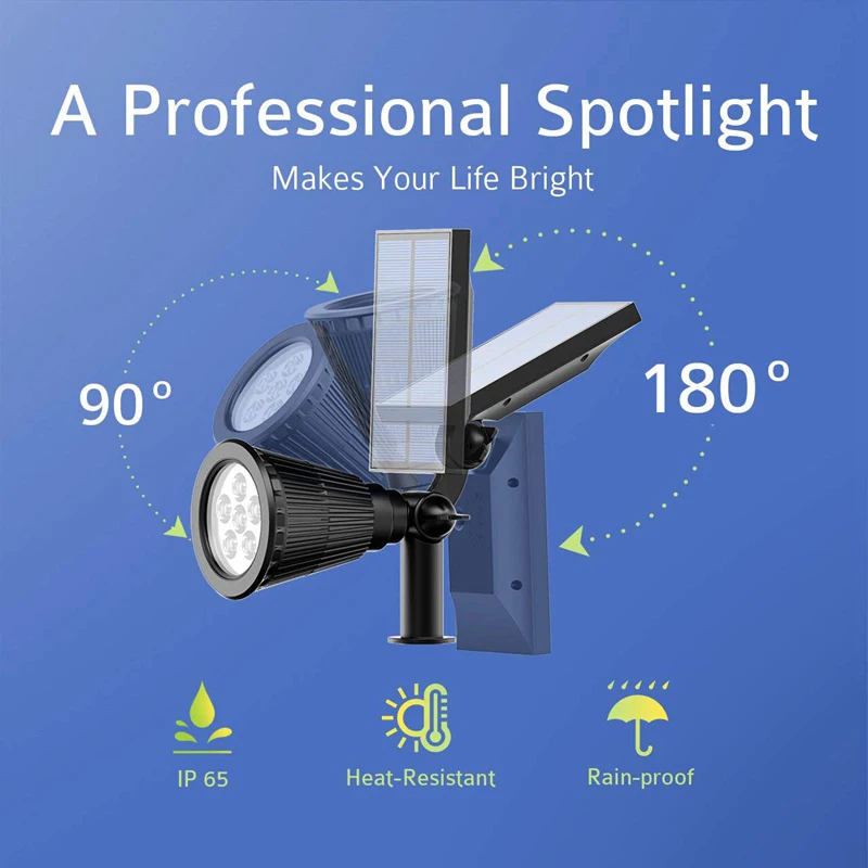 Outdoor Waterproof IP65 Solar Powered Spot Light Adjustable Sensor Light Outdoor Solar Spotlights Garden
