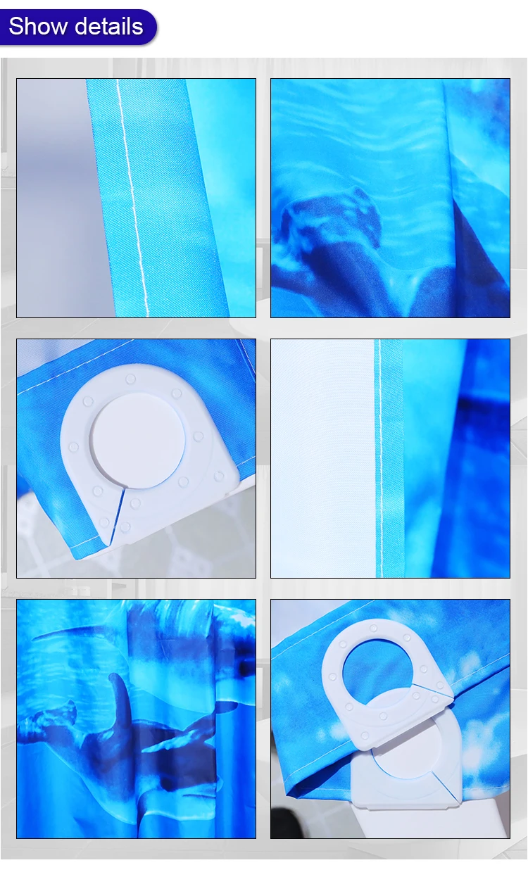 Panel Printed Ocean Style Fish Dolphin Printed Hookless Shower Curtain