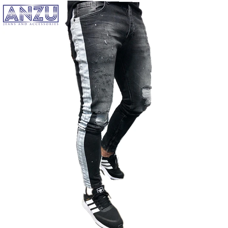 

Stock strip black skinny custom jeans men