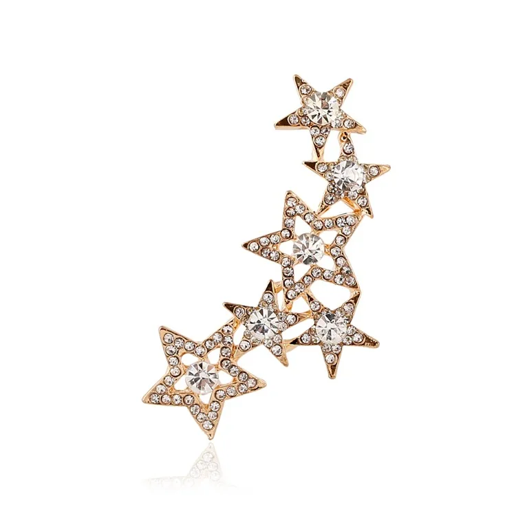 

1PCS Hollow five-pointed star Ear Cuff ear wrap punk Style earring with high quality rhinestone