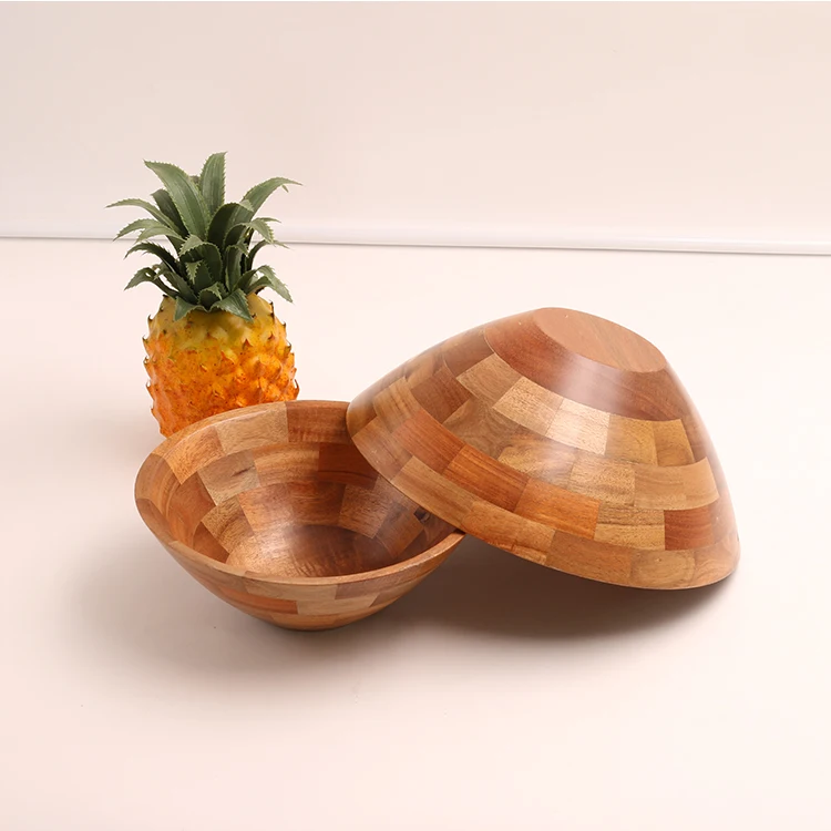 Handmade Individual Wooden Bamboo Round Fruit Salad Bowl Wood Bowls