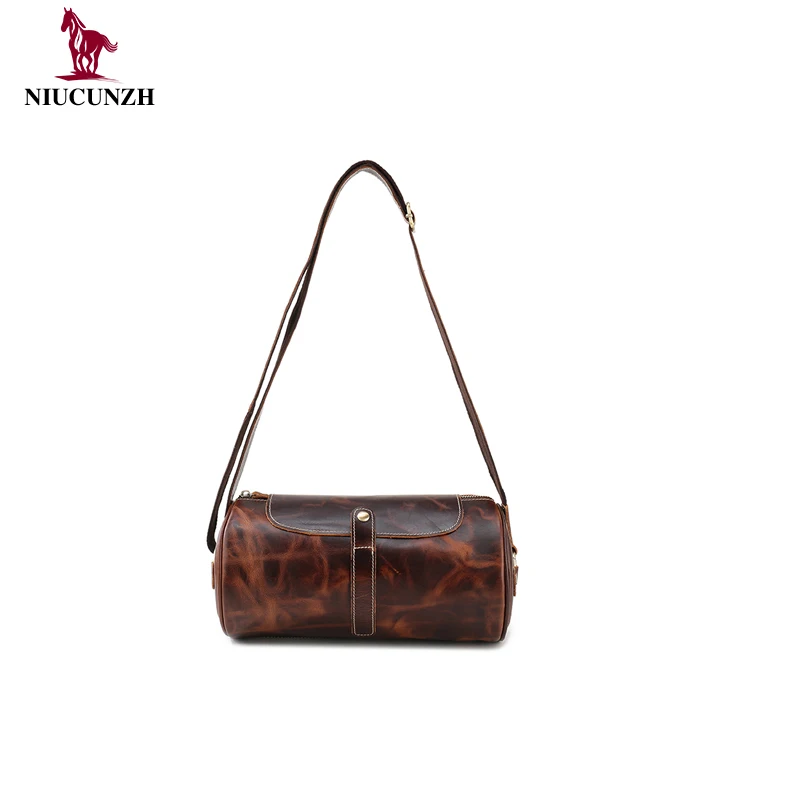 

Vintage Crazy Horse Leather Brand Small Shoulder Bag Men Cross Body Bags Casual Messenger Male Shoulder Bag, Red coffee, brown