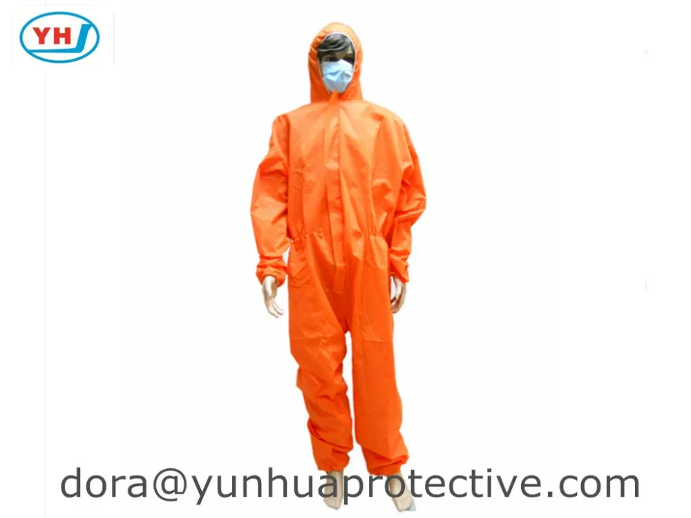 Disposable Orange Protective Waterproof Coverall For Cleanroom Or