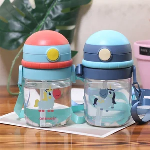 Image of 380ML Summer Cartoon Cute Belt Children Plastic Water Bottle with Straw Kindergarten Baby Portable Kids Gift for Festival