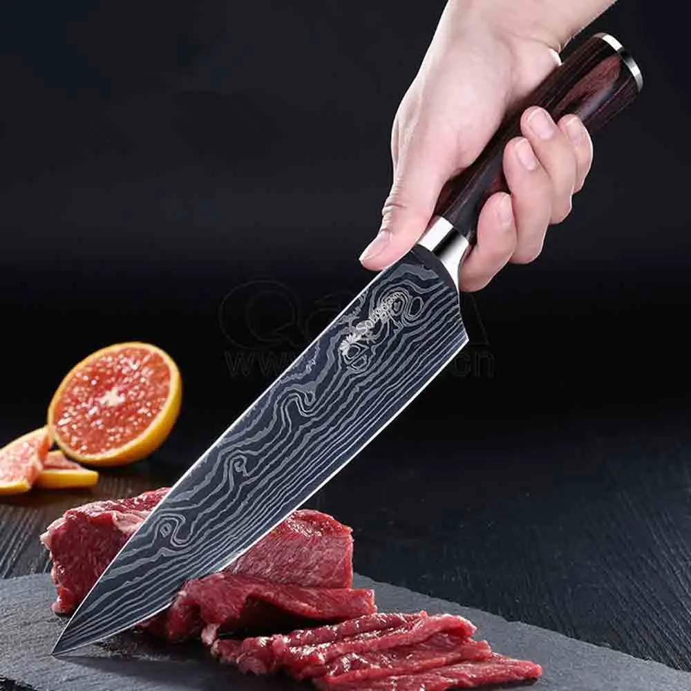 

QANA Factory Wholesale OEM damascus stainless steel Kitchen chef knife commercial cook equip magnetic knife block professional, Customer demand