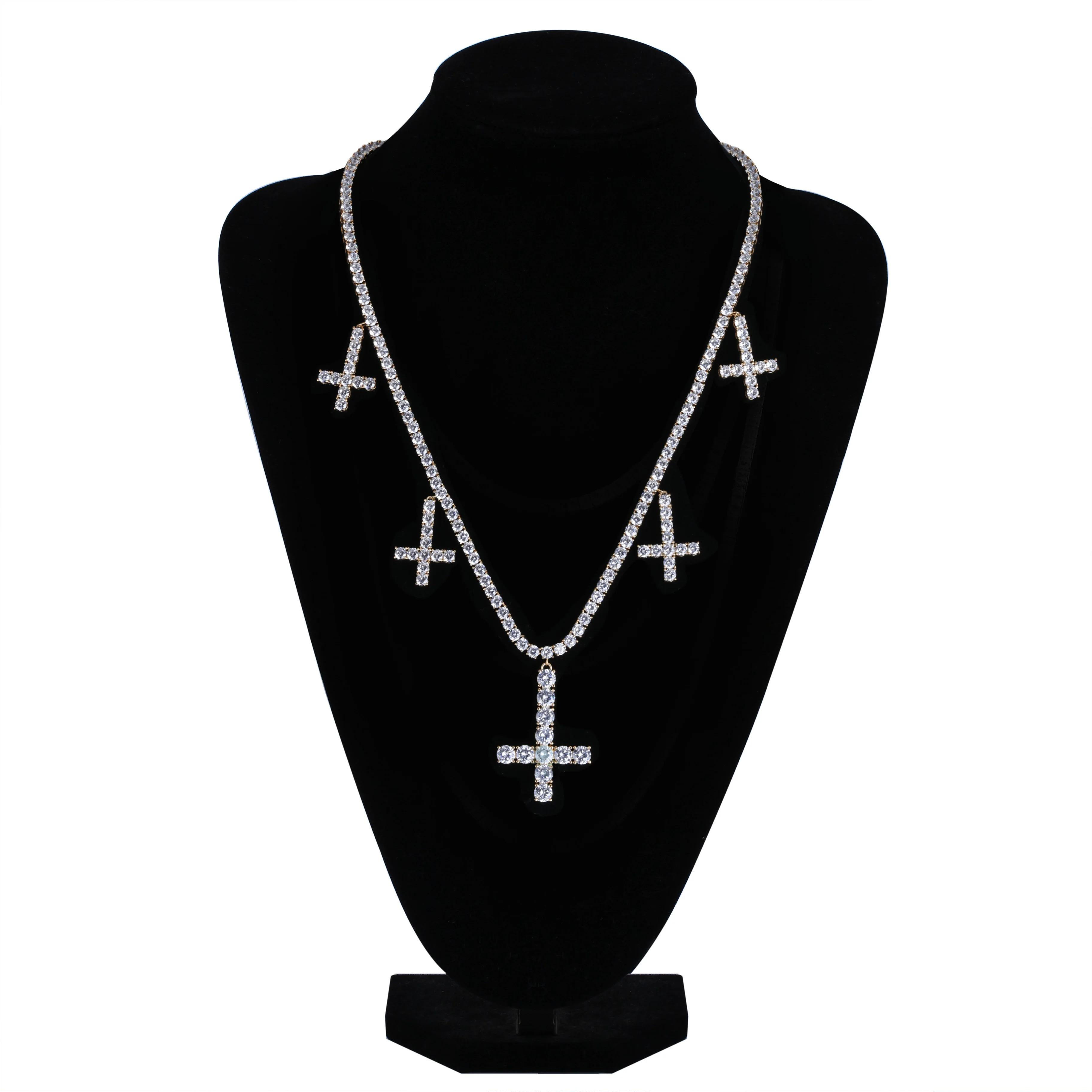 

Wholesale Hip Hop Jewelry Cross Tennis Chain Gold Tennis Chain CZ Necklace