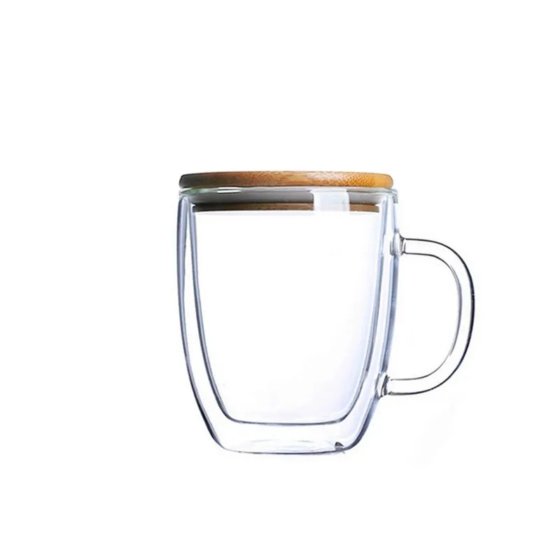 

Good quality 475ml mug cup ,double glass tea cup with bamboo lid, Transparent