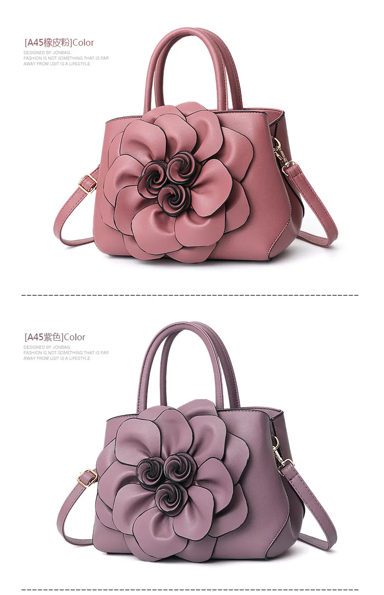 Fashion Women Handbag Luxury Designer Solid Leather Flower Decor Handb –  Waislamaa