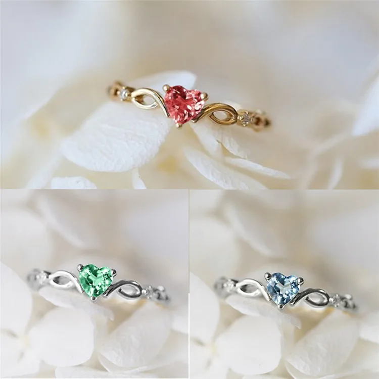 

Silver Filled Ring Heart Shape Green Blue Red CZ Jewelry Birthday Proposal Gift Engagement Wedding Band Rings for Women