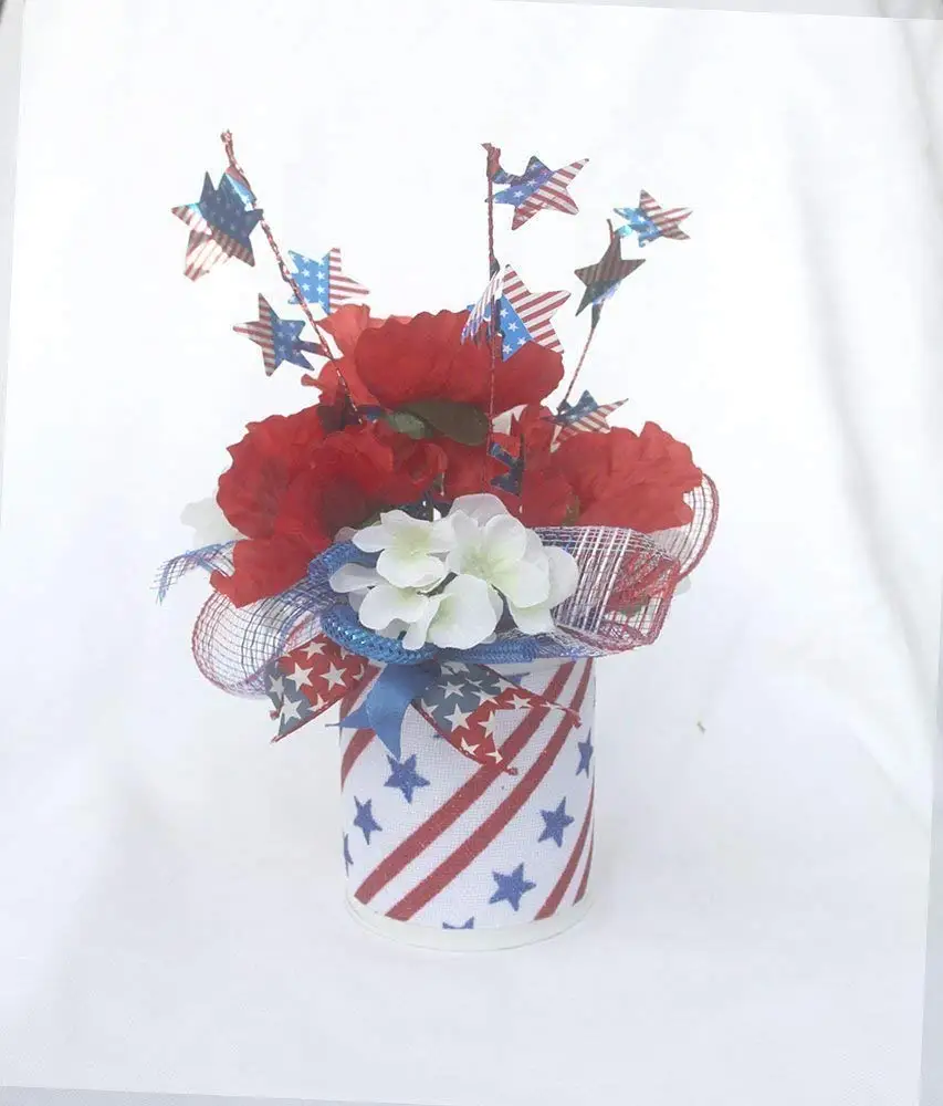 Buy Patriotic Floral Arrangement July 4th Table Centerpiece Red White Blue Silk Flowers Memorial Day Decor In Cheap Price On Alibaba Com