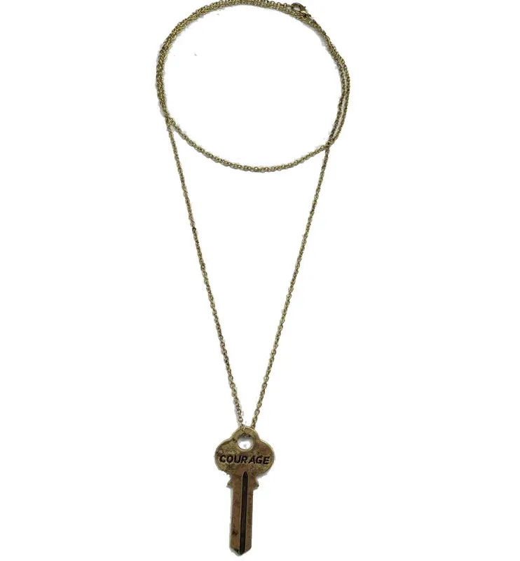 

Zooying Antique Bronze engrave Hand Stamped Vintage Key Charm Necklace, Antique brozne