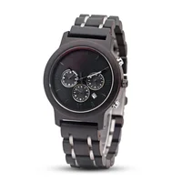 

Classic Three Eyes Clock Fashion Men Quartz Chronograph Wood Wrist Watch with Stopwatch Date Design Business relojes hombre